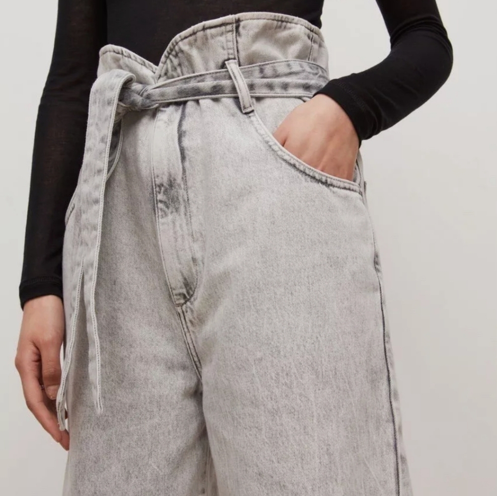AllSaints Sammy High Rise Paperbag Jeans Gray 100% Cotton US Size 6 - Picture 2 of 5